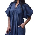 Never A Wallflower Women’s XS Navy Blue Gold Metallic Stripe High Neck Dress Photo 0