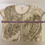 Chico's Chico’s Beaded Cotton Ivory Gold Cap Sleeve Paisley Jacket Cardigan Sweater Photo 6