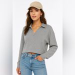 Free People Movement collared cropped sweatshirt in soft heather gray SZ Large Photo 6