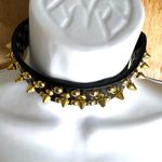 Source Unknown Edgy Punk Rock Spiked Choker Necklace Black Faux Leather with Gold-Tone Studs Photo 5