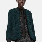 ZARA  Teddy Open Front Green Fuzzy Jacket Size Medium Photo 0