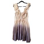 Lipsy London Dress Size 14 Brown Beige Dip Dye V Neck Frill Party 1005 SILK Photo 1