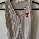 AMI Paris Alexandre Mattiusi Knit Creme Sweater Vest Fall Layering Size S Red Photo 0