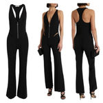 ET OCHS Ayden Plunge Neck Cutout Jersey Jumpsuit Black Womens Size 12 Sleeveless Photo 2