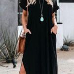 Boutique Black Loose Fit V Neck Ruffle Maxi Dress Medium Photo 0