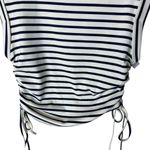 Cider  Women’s Sz Medium Cropped Top Striped Ruched Sides Navy / White Photo 3