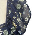 Max Studio Blue Floral Ruffled Trim Cinched Bottom Sleeveless Crop Top Sz L Photo 5