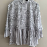 ZARA  Woman Striped Floral Lace Blouse | Peplum Hem Long Sleeve Top Size M Photo 0