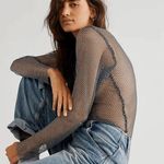 Free People Filter Finish Navy Blue Iridescent Rhinestone Mesh Top XS NWOT Photo 8