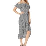 Tommy Bahama  Off-Shoulder Black & White Striped High-Low Midi Dress XS Photo 11