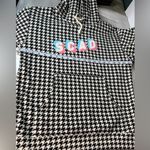 Chic Houndstooth Hoodie with Graphic Detail Black Photo 9