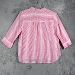 Chico's  Linen Stripe‎ Button Front Shirt Womens Size 12/14 Pink White Coastal Photo 3