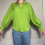 ZARA  Bright Lime Green Oversized Artsy Button Up Top Sz XS Photo 1