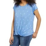 IZOD NEW  Blue and White Cacti Printed Tie Front Blouse Novelty Coastal Comfort L Photo 3