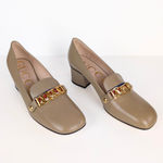 Gucci  Sylvie Loafer Pumps Tan Leather Mid-Heel Chain Web Stripe Women's EU 40 Photo 1
