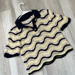 Kotn Sabah Polo crochet knit crop womens Yellow Navy (medium) unique fun summer Photo 1
