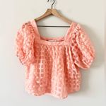 She & Sky Puff Sleeve Square Neck Top in Checked Print Peach - Size L Photo 1