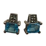 Vintage Judith Jack Sterling Earrings Natural Blue Topaz Triangle Hallmark Rare Photo 9