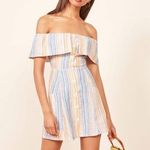 Reformation Landy Marbella Off Shoulder Linen Stripe Dress 10 Photo 0