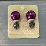 Really Gorgeous Pierced Earrings 1 Side Faux Purple Pearl 1 Side Rhinestones Photo 0