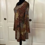 MSK PATCHWORK PEACOCK PIPED FEATHERED BELL SLEEVE DRESS Brown Photo 1