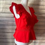 Lulumari  Women’s RED V Neck Eyelet Ruffle Edge Sleeve Blouse Size Medium Photo 1