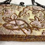 American Vintage Vintage Beaded Floral Embroidered Handbag with Crossbody Chain Pink Gold Silver Photo 4