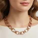 Chunky Oval Link Chain Necklace Rose Gold Textured Statement Choker jewelry Photo 1