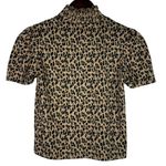 ZARA  Leopard Print Lightweight Ruffled Turtle Neck Short Sleeve M Brown Black Photo 11
