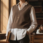 Faherty  Jackson Brown Sweater Vest Organic‎ Cotton Womens Large Mocha Academia Photo 0