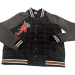 Hem & Thread HEM‎ & THREAD Blue Gray Floral Bomber Jacket Size Large Button Up Photo 0