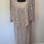 Alex Evenings  Lace Sequin Sheath Dress and Jacket Size 8Petite Gold Formal Event Photo 4