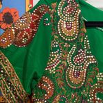 Handmade Boho Green Multicolored Embroidered Mirrored Paisley Print Midi Dress Photo 12