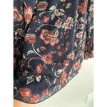 Chico's Modest High Neck Floral Bell Sleeve Top Medium Gold Threads Navy Blue Demure Photo 2