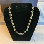 Ann Taylor 0040 Gold Tone Necklace w/Green & Blue Faceted Stones & Rhinestones Photo 0