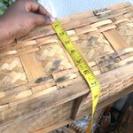 Large Vintage Gingham plaid wooden wicker woven picnic basket handbag duffle suitcase carryon leather handles #cottagecore #fairy #boho #indie Photo 5