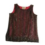 Papell Boutique Evening Red Silk Beaded Tank Top Sleeveless Medium Black Photo 1