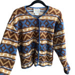 NINON de LENCLOS Vintage 90s Geometric Brown Fleece Cardigan Medium Southwestern Photo 0