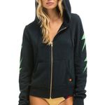 Aviator Nation  4 Bolt Relaxed Hoodie Zip Up in Charcoal Grey and Mint Photo 1