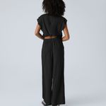 Halara 107HO.- Crisscross Lace Up Ruffle Cap Sleeve Button Cut Out Side Pocket Jumpsuit Photo 1