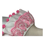 Lilly Pulitzer  Shirt Women Small White Pink Idara‎ One Shoulder Eyelet Pom Pom Photo 5