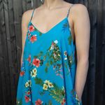 Peach Love California Floral Spaghetti Strap Swing Dress in Blue/Green Small NWT Photo 0