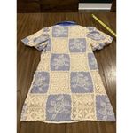 Sofie the Label Sydney Blue Knit Patchwork Mini Dress Collared Puff Sleeve S White Photo 2