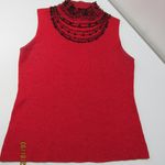 Chelsea & Theodore Beaded Mockneck Sleeveless Stretch Silk blend Red Black Top Size L Photo 0