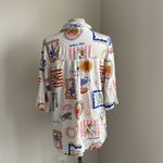 LABEL OF LOVE Linen Blend Graphic Button Down Womens Sz Medium Cream White Photo 5