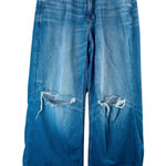 American Eagle Curvy Super High Rise Baggy Wide Leg Jeans 2 Short Distressed Blue Photo 0