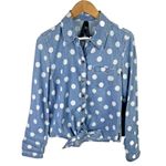 Seven 7 Womens Button Up Shirt Size S Chambray‎ Denim Top Polka Dot Long Sleeve Photo 0