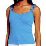 BP New  Ruffle Strap Ruched Tank Top Fitted Rib Knit Blue Photo 0