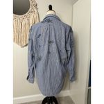 Pilcro Anthropologie  Boho Blue White Pinstripe Beaded Embellished Button-up S Photo 1