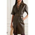 REMAIN by Birger Christensen Puglia Leather Shirt Dress Tarmac Size 12 Brown Photo 1